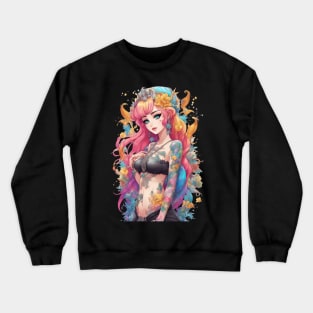 Ink Stains and Tears Emo Goth Anime Girl Crewneck Sweatshirt